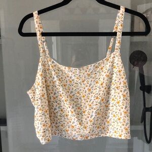 Hollister yellow ditsy floral tie back crop top adjustable straps L cottagecore
